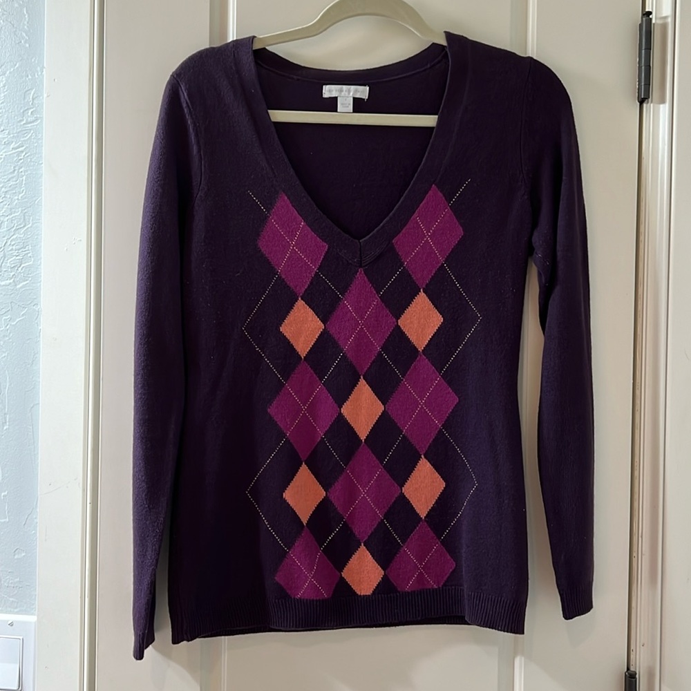 NY&Co Purple Argyle sweater.